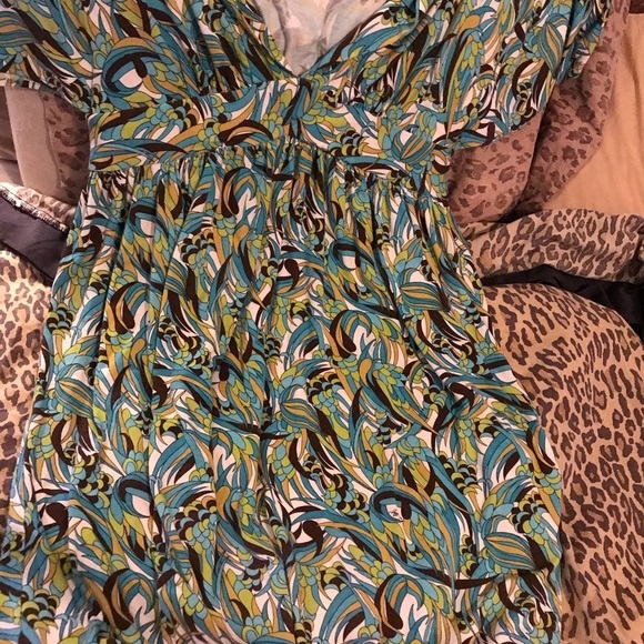 Milly Retro signature print V-neck , side zip bell sleeve mini dress cover up - Picture 6 of 15